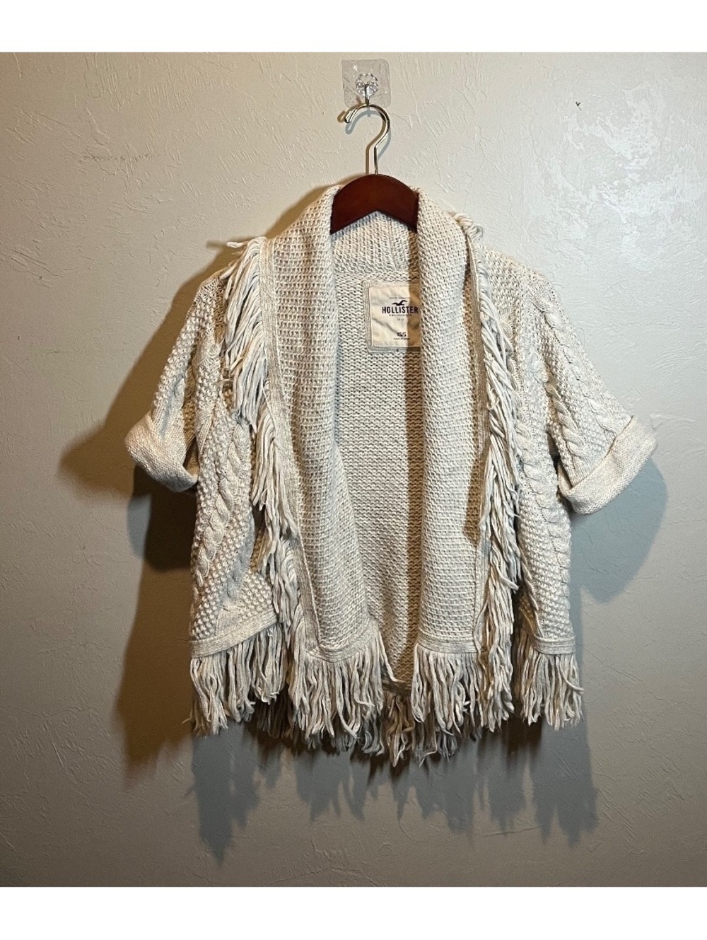 Hollister California XS/S Cream Knit Fringe Sweater Cardigan